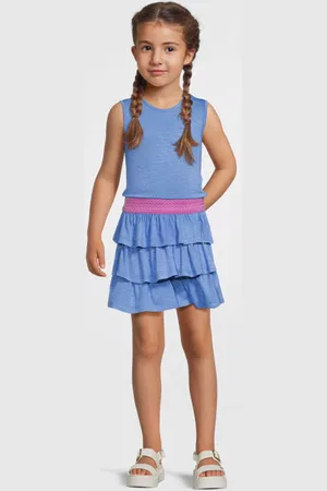 B.Nosy Midi jurk met glitter lichtblauw Meisjes Viscose Ronde hals Gemêleerd