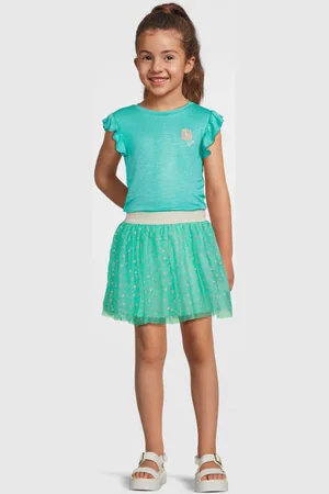 B.Nosy Midi jurk met glitter blauw Meisjes Polyester Ronde hals Hartjes