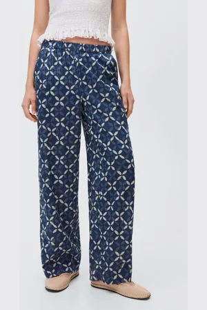 MANGO Casual broek donkerblauw Meisjes Katoen All over print