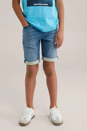 WE Fashion Blue Ridge slim denim short Blauw Jongens Stretchdenim