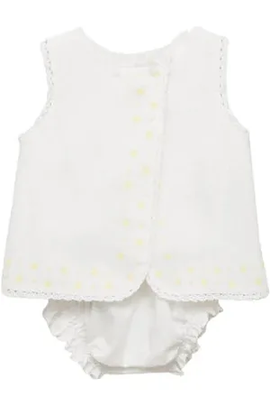 MANGO Korte jurk met bloomer broderie wit Meisjes Katoen Ronde hals
