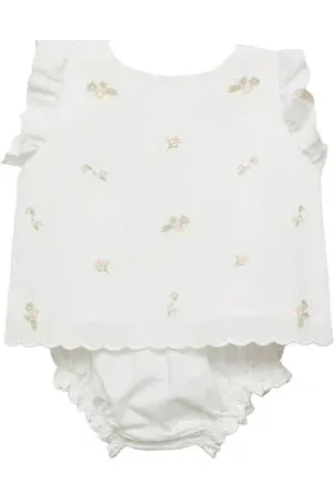 MANGO Korte jurk met bloomer wit Meisjes Katoen Ronde hals Bloemen