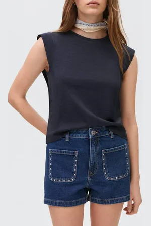 MANGO Denim short dark blue denim Blauw Effen