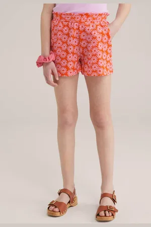 WE Fashion Straight casual short oranje Korte broek Meisjes Polyester Bloemen