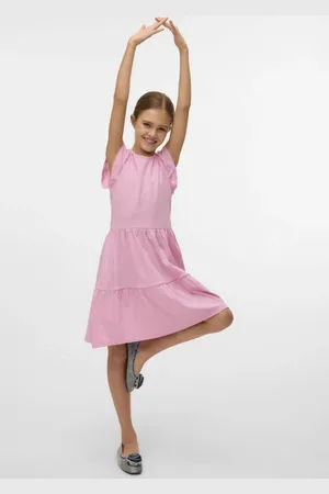 VERO MODA Midi jurk Meisjes Katoen Ronde hals Effen