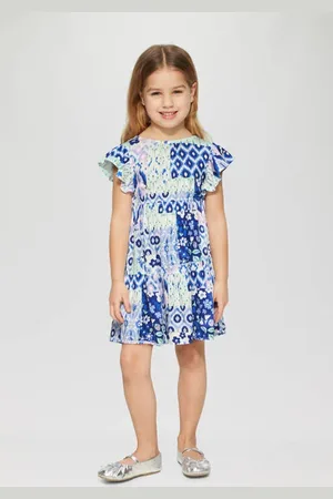 QS by s.Oliver Zomerjurk blauw Meisjes Viscose Ronde hals All over print