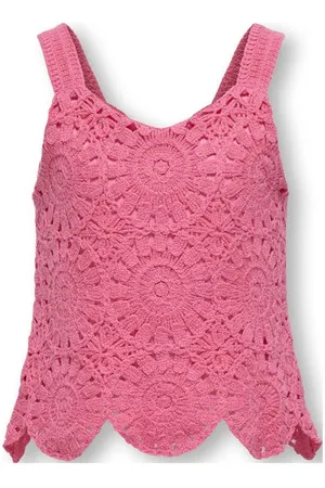 ONLY KIDS GIRL mouwloze top gehaakt Meisjes Katoen Ronde hals Effen