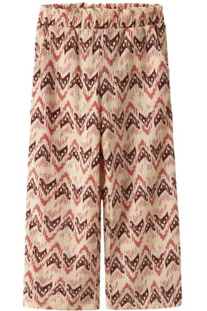 NAME IT KIDS wide leg casual broek beige Meisjes Polyester All over print