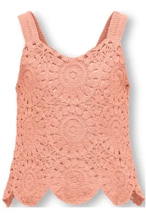 ONLY KIDS GIRL mouwloze top zalm gehaakt Roze Meisjes Katoen Ronde hals