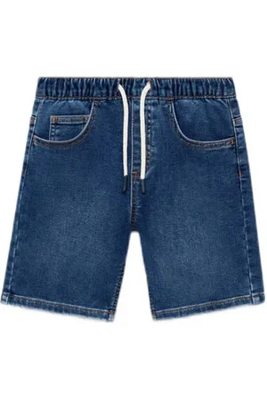 MANGO Dark blue denim short Korte broek Blauw Effen