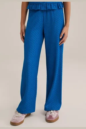 WE Fashion Loose casual broek blauw Meisjes Polyester Effen