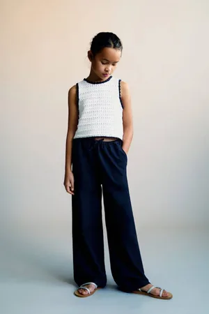 MANGO Casual broek donkerblauw Meisjes Viscose Effen