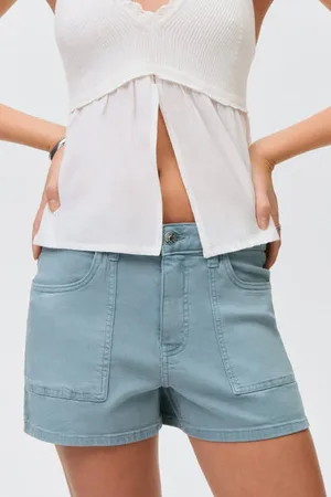 MANGO Denim short blauw Effen