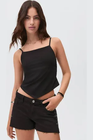 MANGO Denim short black denim Zwart Effen