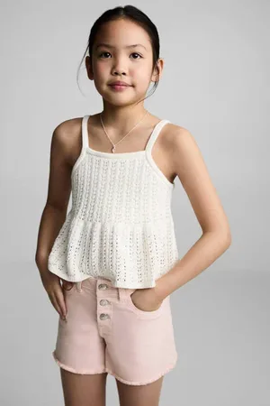 MANGO Denim short lichtroze Effen