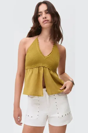 MANGO Denim short wit Effen