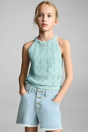 MANGO Denim short light blue denim Blauw Effen
