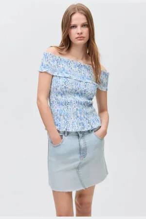 MANGO Denim spijkerrok Blauw Effen