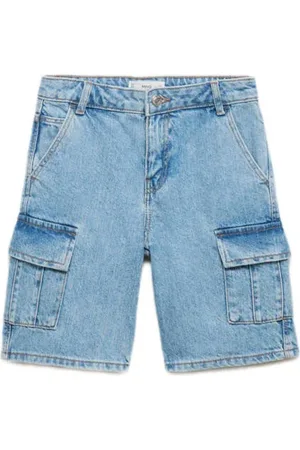 MANGO Denim short light blue denim Blauw Effen