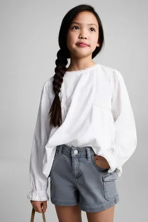 MANGO Denim short donkerblauw Effen