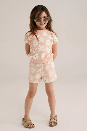 WE Fashion Straight sweatshort roze Korte broek Meisjes Katoen Bloemen