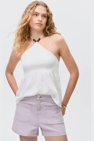MANGO Denim short Paars Effen