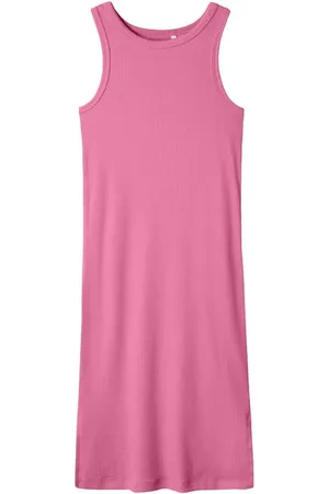 NAME IT KIDS maxi jurk rib gebreid roze Paars Meisjes Katoen Ronde hals