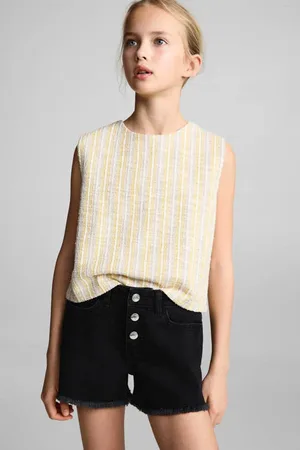 MANGO Denim short black denim Zwart Effen