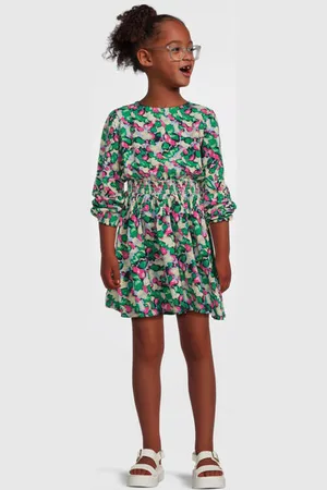 NAME IT KIDS midi jurk met all over print donkerblauw Meisjes Viscose Ronde hals