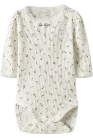 NAME IT BABY romper NBFHOISE met bloemenprint ecru Wit Meisjes Katoen Ronde hals