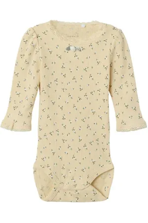NAME IT BABY romper NBFHOISE met bloemenprint lichtgeel Meisjes Katoen Ronde hals