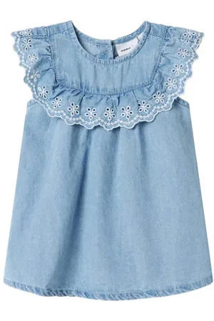 NAME IT BABY spijkerjurk broderie Groen Meisjes Katoen Ronde hals