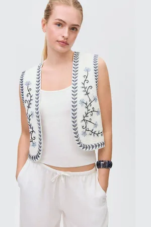 MANGO Gilet wit Meisjes Katoen Openvallende hals All over print