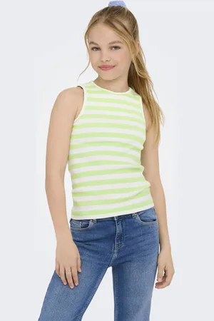 ONLY KIDS GIRL mouwloze top rib gebreid lichtgroen/wit Meisjes Stretchkatoen Ronde hals