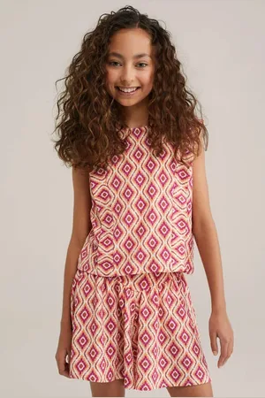WE Fashion Mouwloze top roze Meisjes Polyester Ronde hals All over print