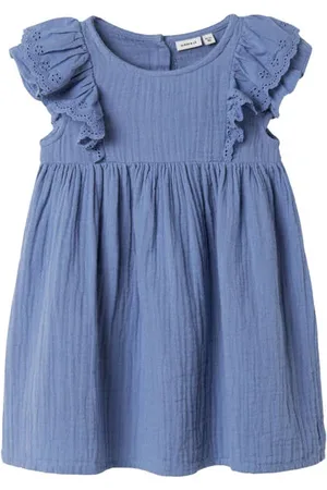 NAME IT MINI zomerjurk blauw Meisjes Mousseline Ronde hals Effen