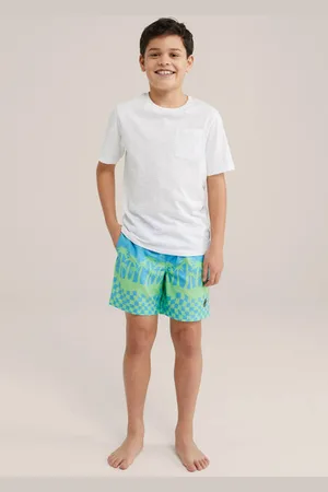 WE Fashion Zwemshort blauw/lichtgroen Jongens Polyester All over print