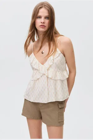 MANGO Mouwloze top beige met glitter Meisjes Viscose V