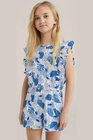 WE Fashion Blauw Playsuit Meisjes Katoen Ronde hals All over print