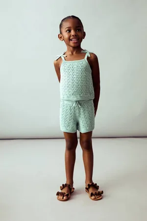 MANGO Mouwloze top mintgroen broderie Meisjes Katoen Vierkante hals