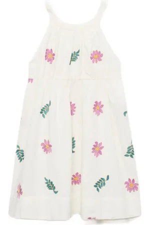 MANGO Korte jurk wit Meisjes Katoen Ronde hals Bloemen