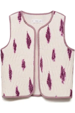 MANGO Gilet beige Meisjes Katoen Openvallende hals All over print