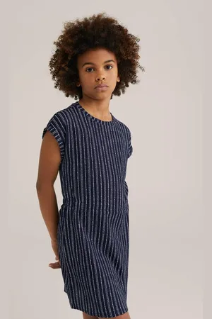 WE Fashion Korte jurk donkerblauw Meisjes Polyester Ronde hals All over print