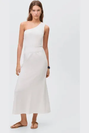 MANGO Maxi jurk Meisjes Katoen One shoulder Effen