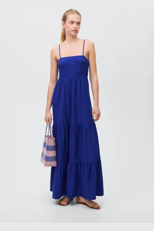 MANGO Maxi jurk blauw Meisjes Katoen Ronde hals Effen