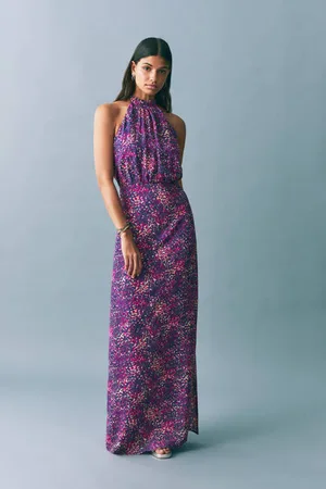MANGO Maxi jurk paars Meisjes Viscose Halter All over print