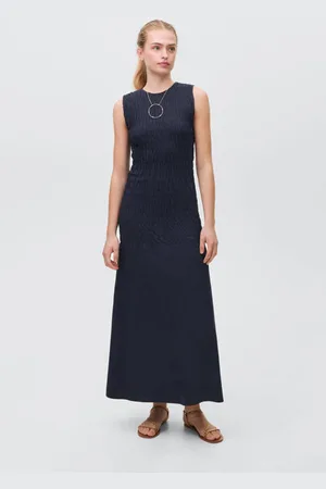 MANGO Maxi jurk donkerblauw Meisjes Katoen Ronde hals Effen
