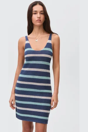 MANGO Korte jurk grof gebreid donkerblauw Meisjes Katoen Ronde hals