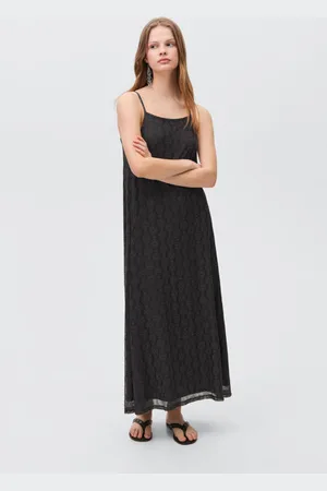 MANGO Maxi jurk met open breisel Grijs Meisjes Polyamide Ronde hals