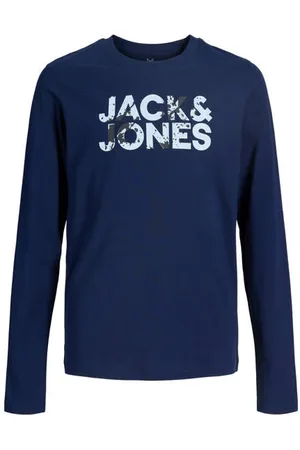 JACK & JONES JUNIOR longsleeve donkerblauw Jongens Katoen Ronde hals Logo
